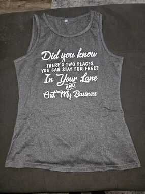 Graphic Racerback Tank Top - Gray with White Script